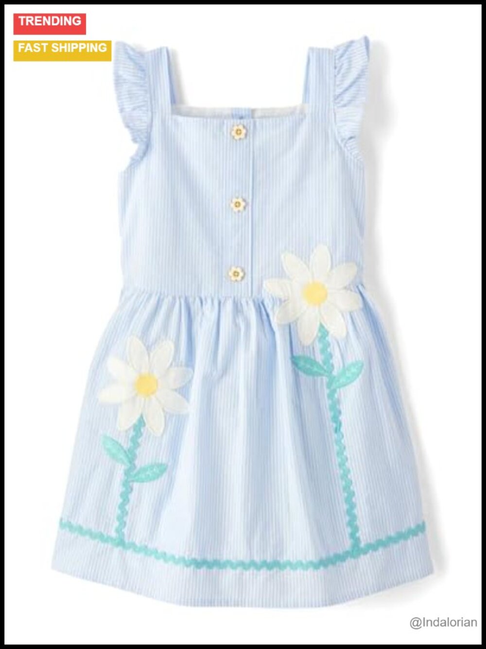 Girls Seersucker Flutter Sleeve Daisy Dress Square Neck Casual